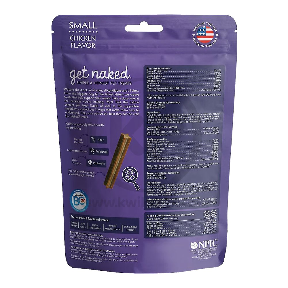 Get Naked Digestive Health Grain-Free Dental Stick Chicken Dog Treats Small 6.2-oz