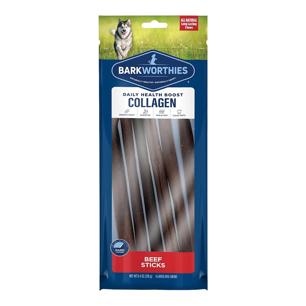 Barkworthies 12″ Plain Collagen Beef Stick Dog Chews 6 Count