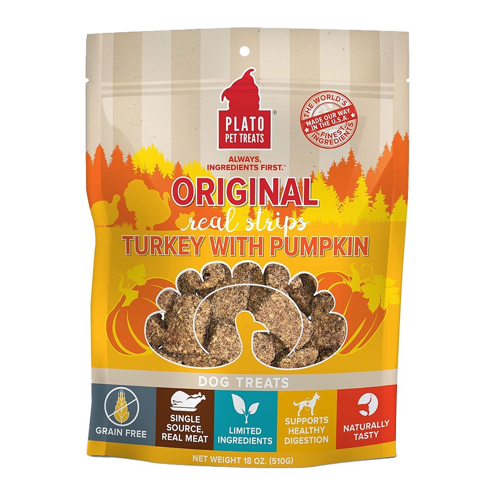 Plato Original Real Strips Grain Free Turkey with Pumpkin Dog Treats 18-oz