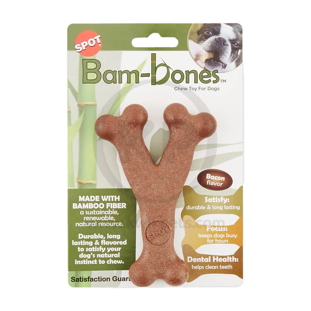 Ethical Pet Spot Bam-Bones Wish Bone Dog Chew Toy Bacon 5.25-in