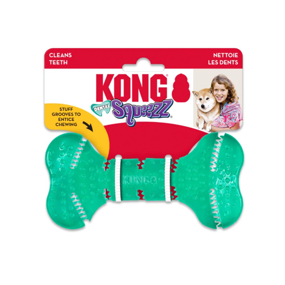 KONG Dental Squeezz Bone Dog Chew Toy Teal Medium