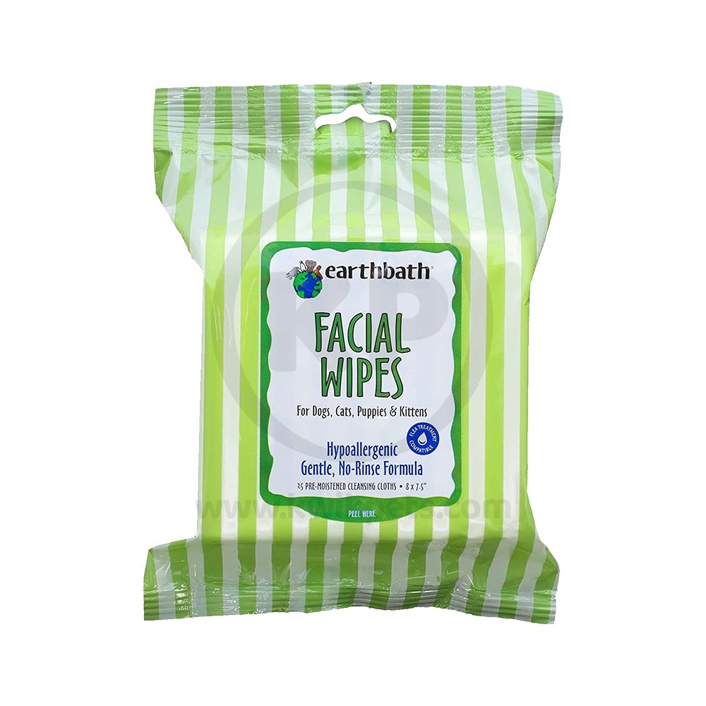 Earthbath Hypo-Allergenic Gentle No Rinse Formula Facial Wipes for Dogs & Cats 25 Count