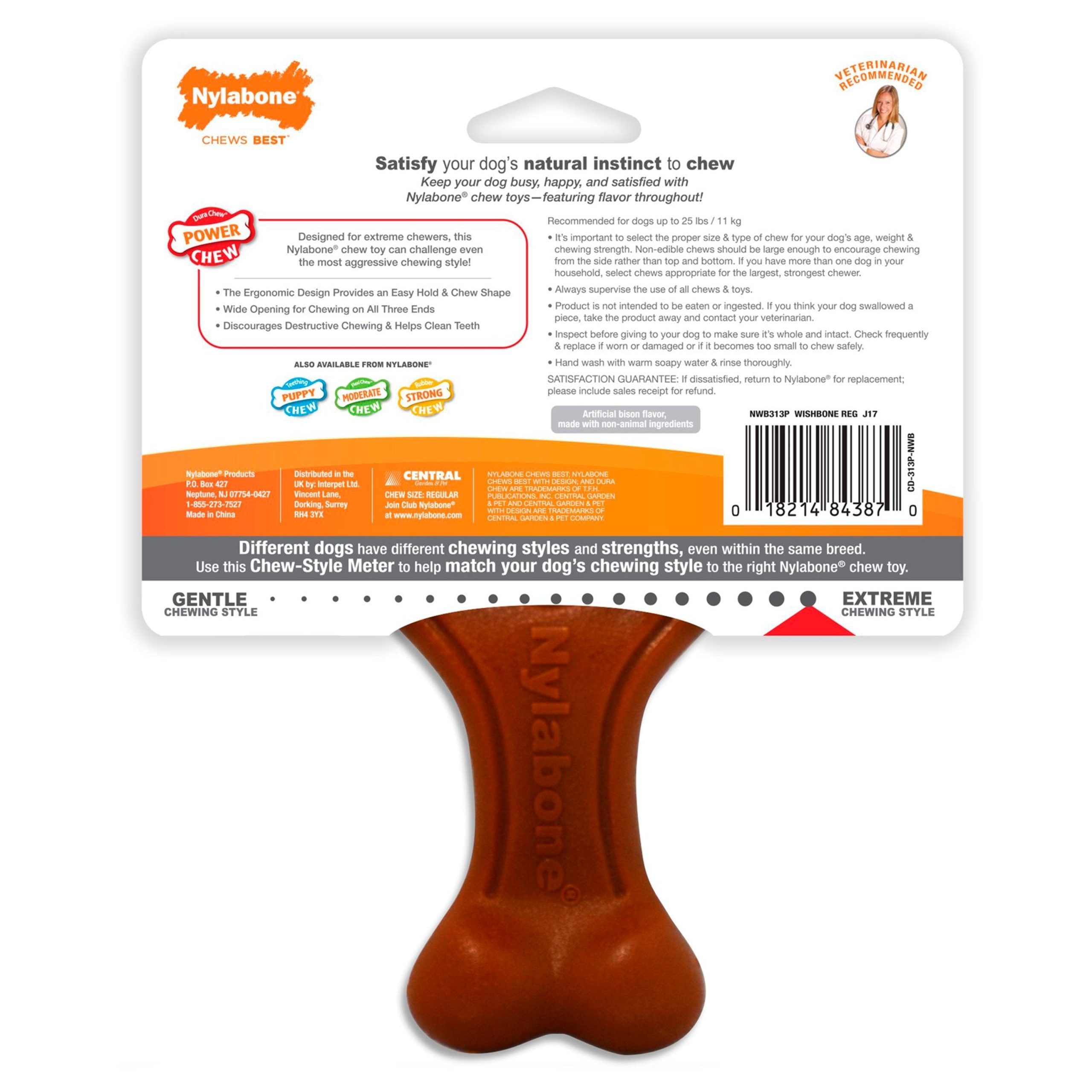 Nylabone Ergonomic Hold & Chew Wishbone Power Chew Durable Dog Toy Bacon Small/Regular – Up To 25 Ibs