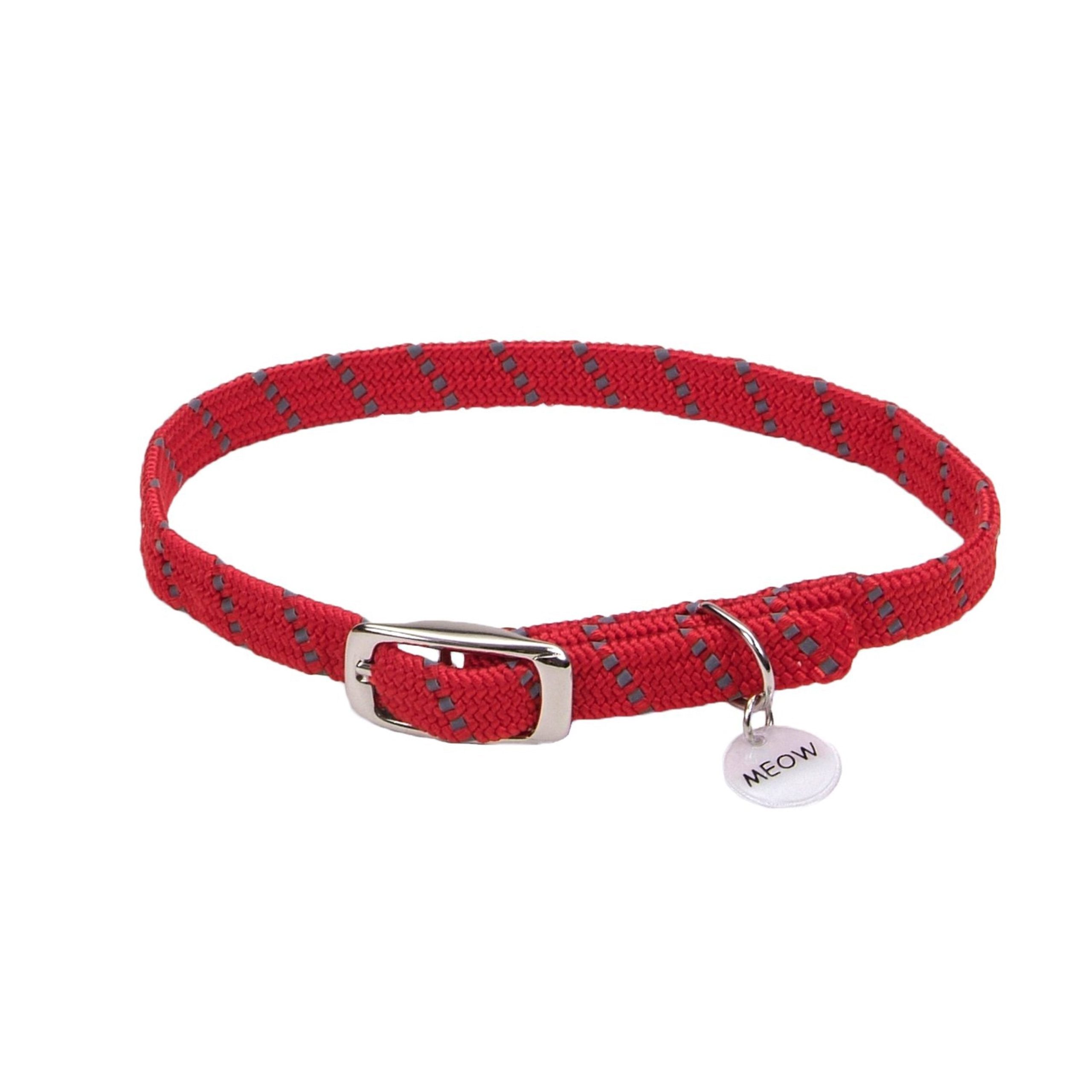 Elasta Cat Reflective Safety Stretch Collar with Reflective Charm Red 3/8 In X 10 in