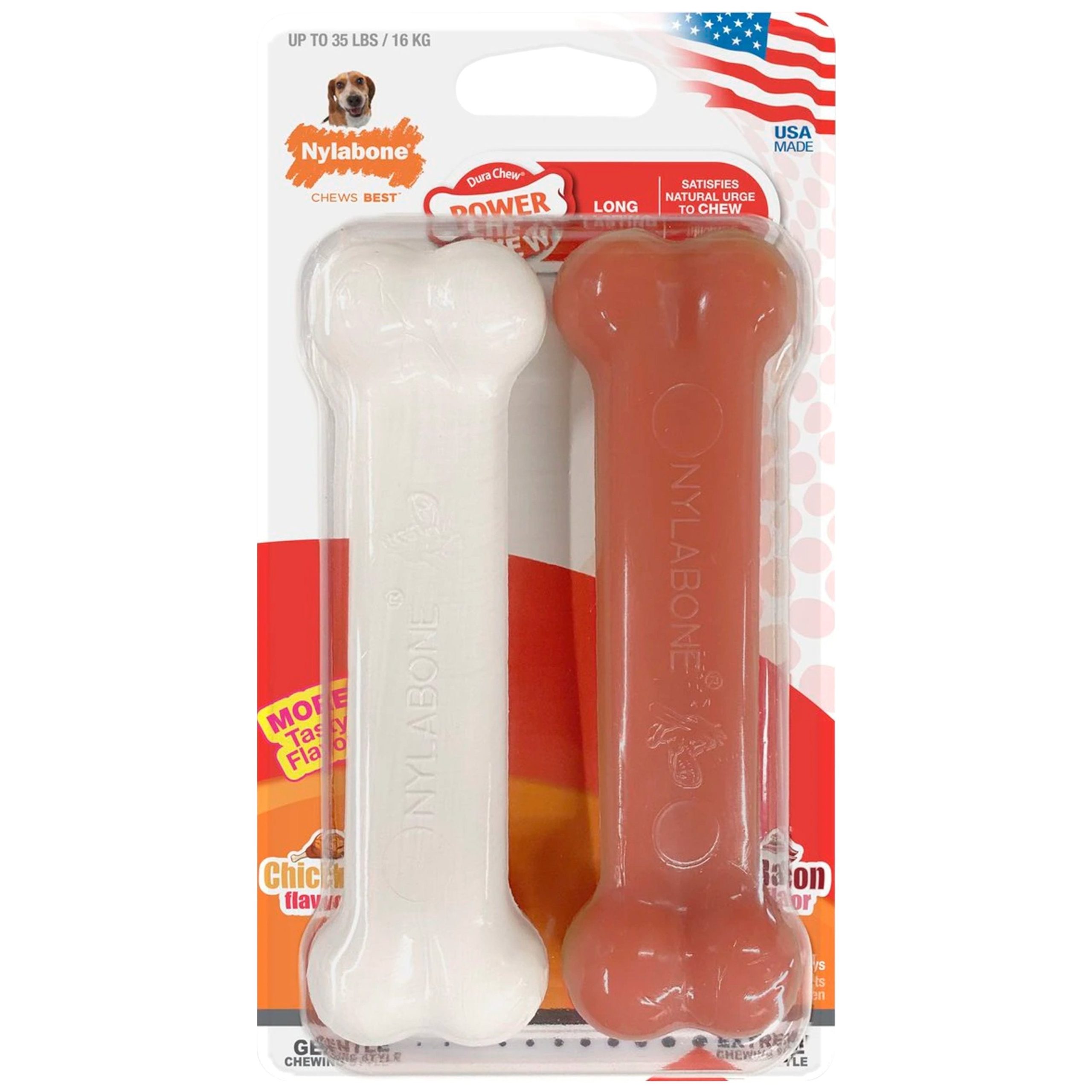 Nylabone Classic Power Chew Bacon & Chicken Flavor Durable Dog Toy Medium/Wolf – Up To 35 lbs 2 Count