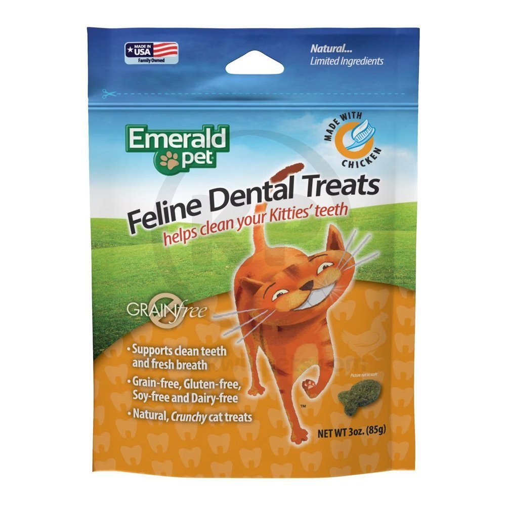 Emerald Pet Grain-Free Feline Dental Cat Treats Chicken 3-oz