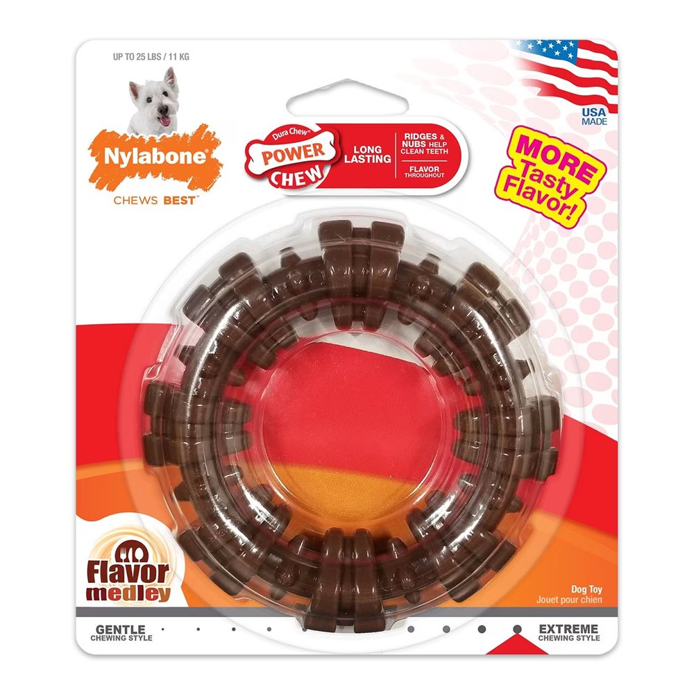 Nylabone Power Chew Textured Ring Dog Toy Medley Flavor Small/Regular – Up To 25 lbs