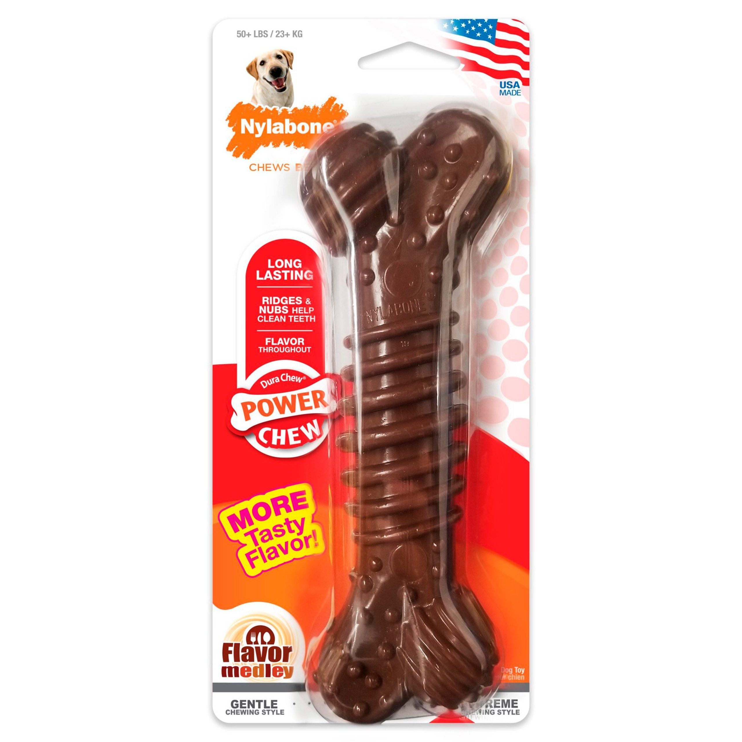 Nylabone Power Chew Textured Bone Dog Toy Medley Flavor XL/Souper – 50+ lbs