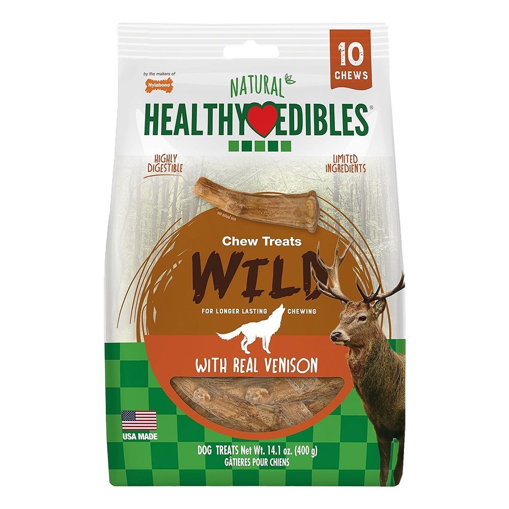 Nylabone Healthy Edibles Wild Antler Natural Long Lasting Dog Chew Treats Venison Large/Giant – Up To 50 lbs 10 Count