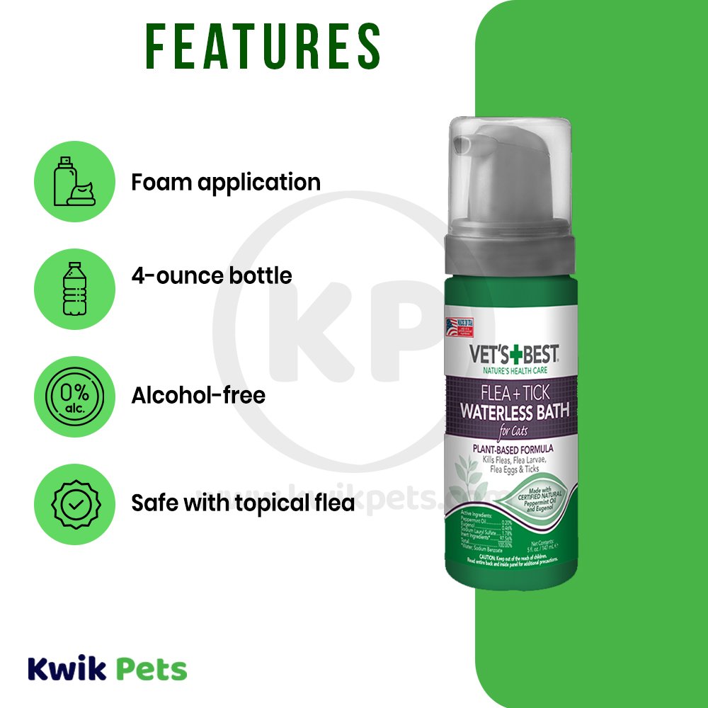 Vet’s Best Flea & Tick Waterless Bath Foam for Cats 5-oz