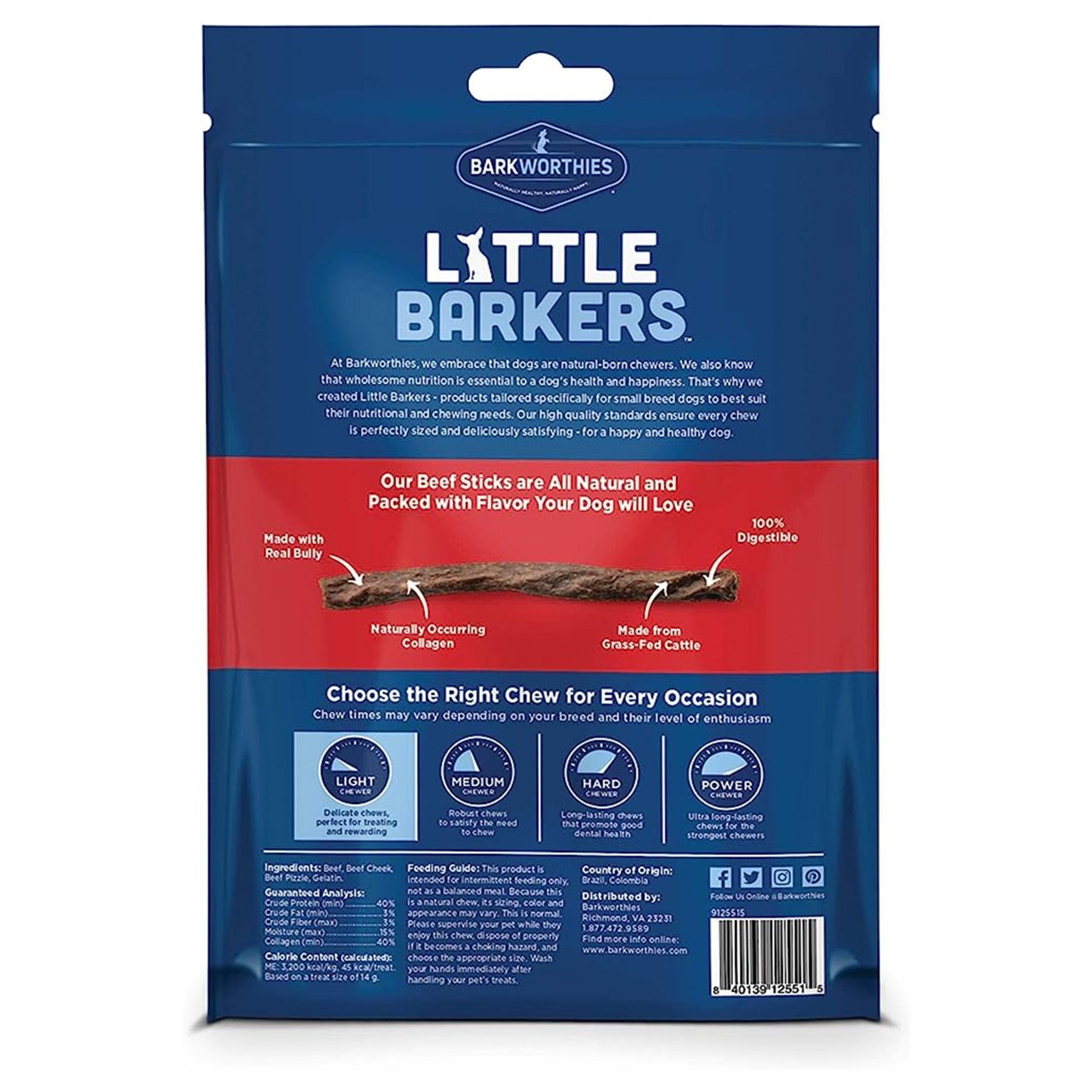 Barkworthies Little Barkers Beef Sticks with Collagen Dog Chews 10 Count