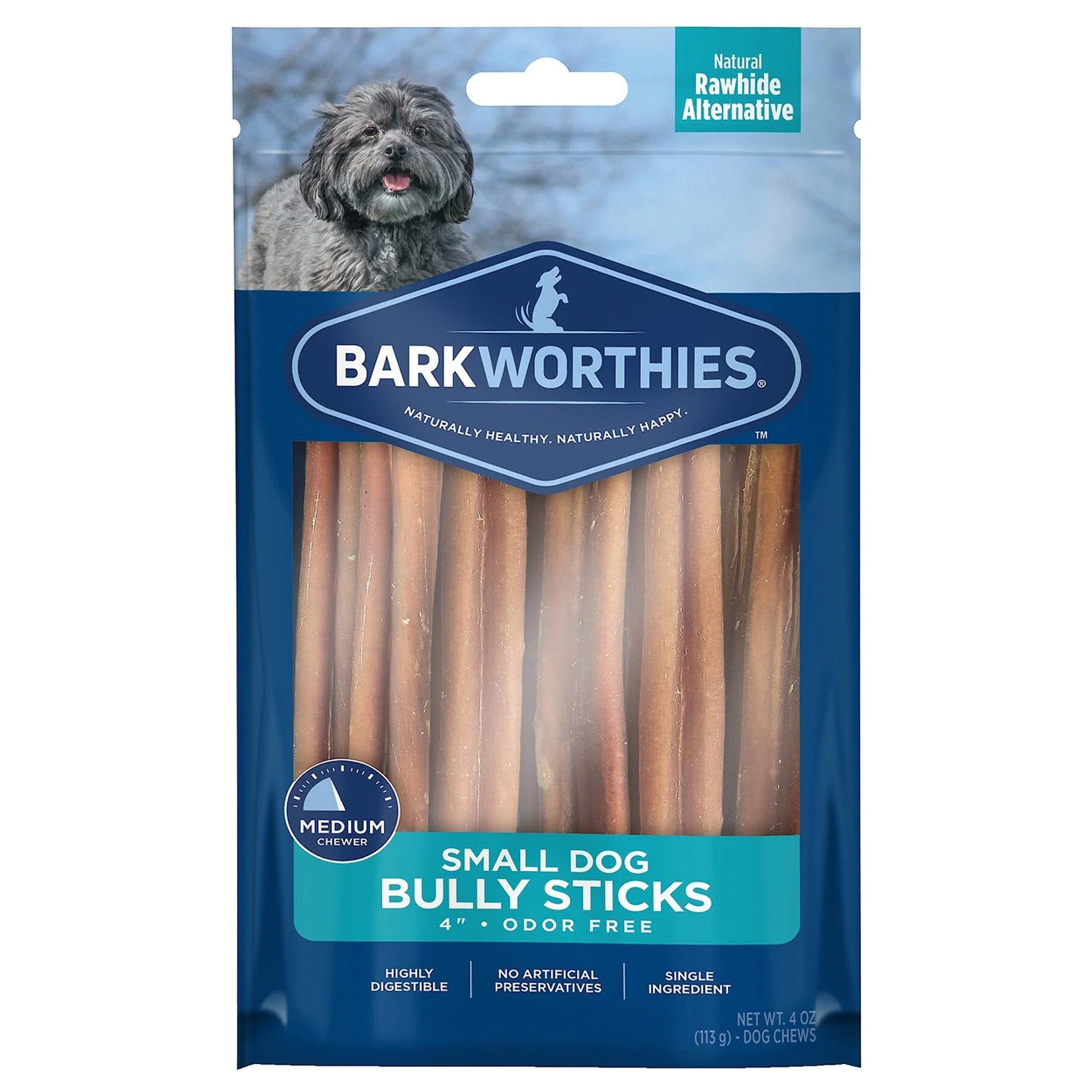 Barkworthies 4″ Odor Free Small Dog Bully Stick Chews 4-oz