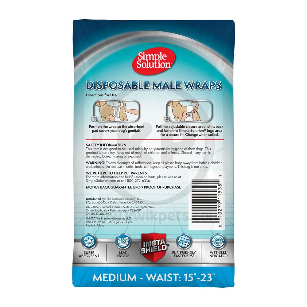 Simple Solution Disposable Male Wraps White Medium 12 Count