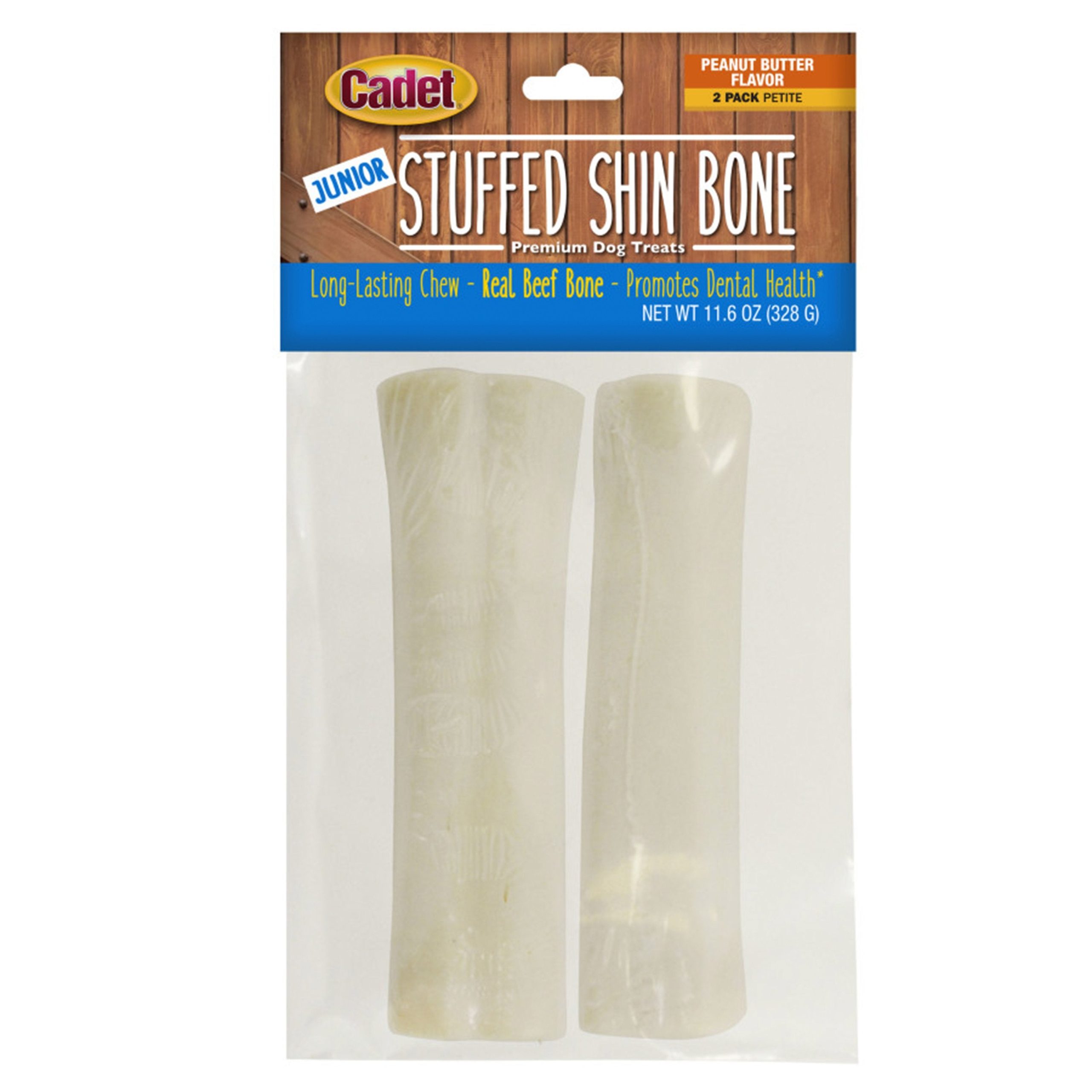 Cadet Junior Stuffed Shin Bone Chew Dog Treats Peanut Butter Petite 2 Count 11.6-oz