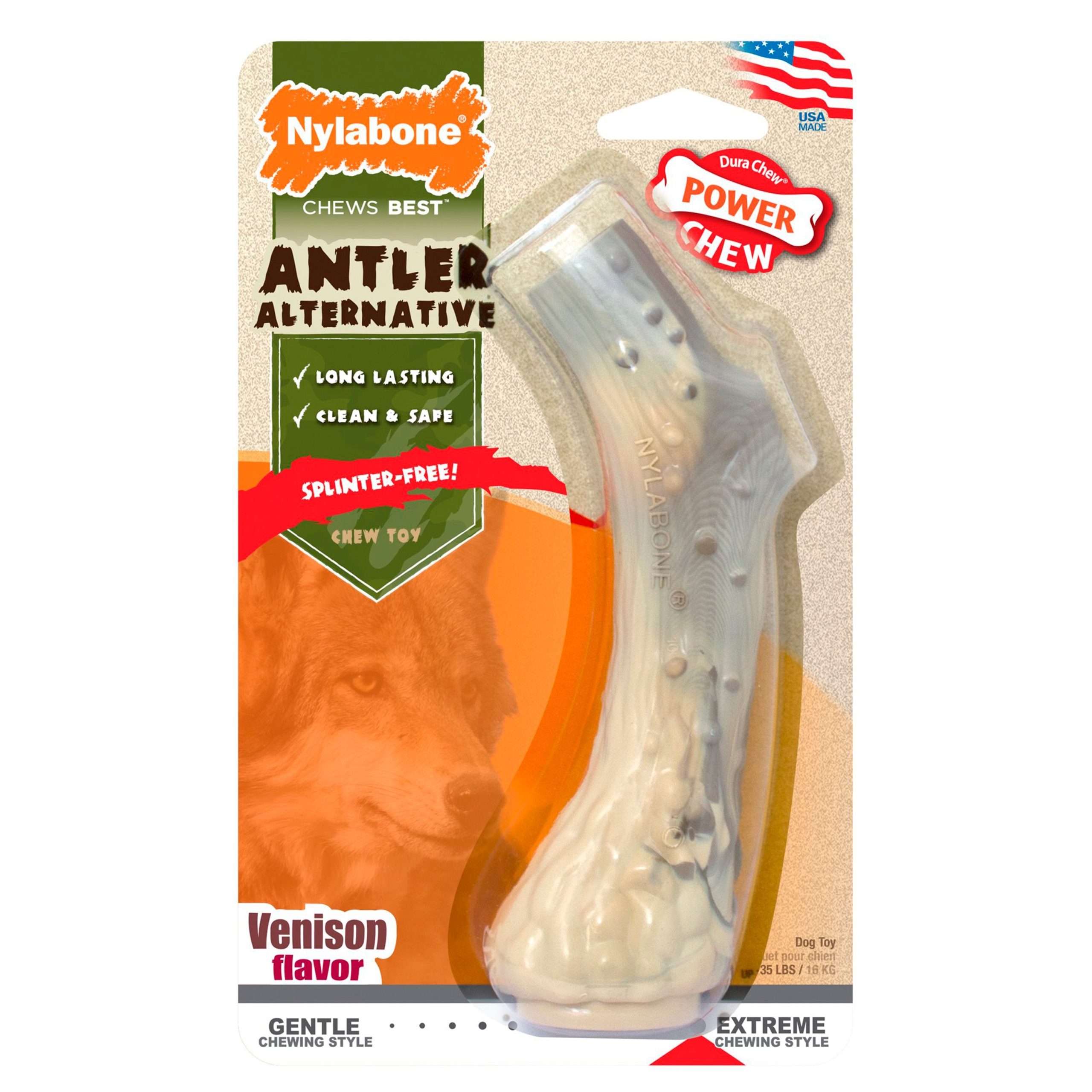 Nylabone Power Chew Antler Alternative Dog Toy Venison Medium/Wolf – Up To 35 lbs