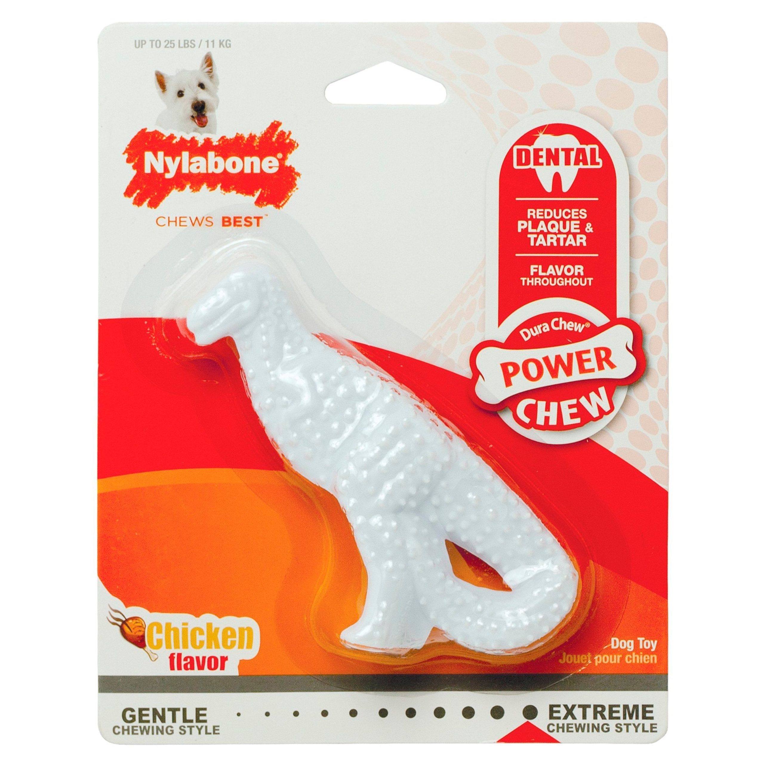 Nylabone Power Chew Dental Dinosaur Dog Toy Chicken White Small/Regular – Up To 25 Ibs