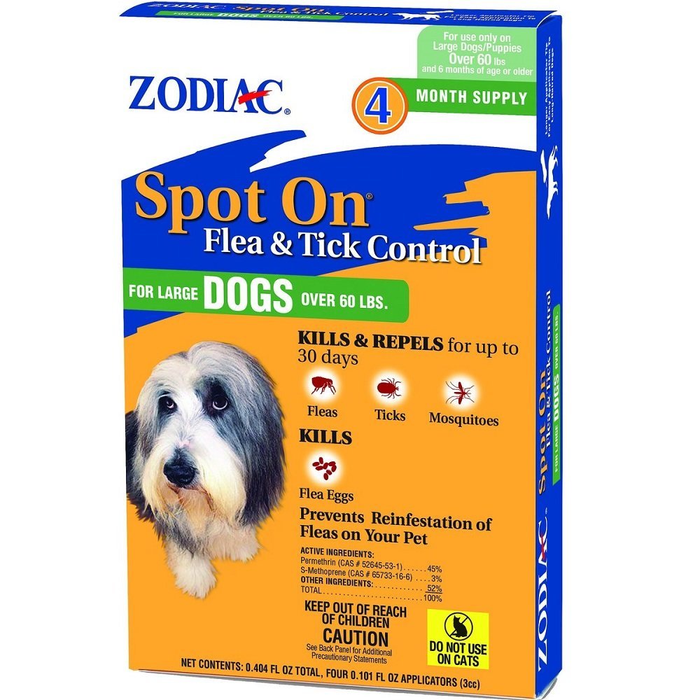 Zodiac Spot On Flea & Tick Control for Large Dogs Over 60 lbs 4 Count