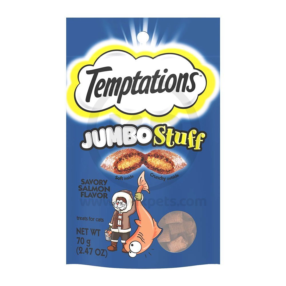 Temptations Jumbo Stuff Soft & Crunchy Cat Treats Savory Salmon 2.47-oz