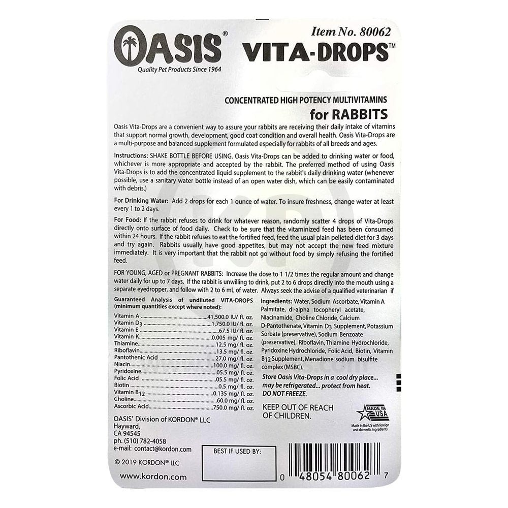 Oasis Vita-Drops High Potential Daily Multivitamin for Rabbits 2-oz