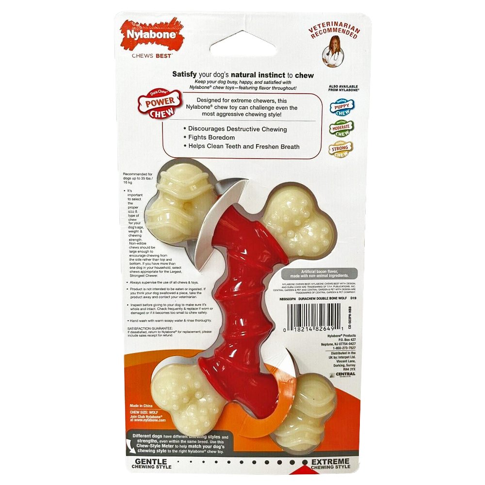 Nylabone Power Chew Double Bone Dog Toy Bacon Medium/Wolf – Up To 35 lbs