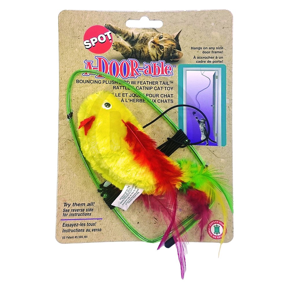 Ethical Pet Spot A-Door-Able Bouncing Plush Bird with Feather Tail Cat Toy Multicolor 4.5-in