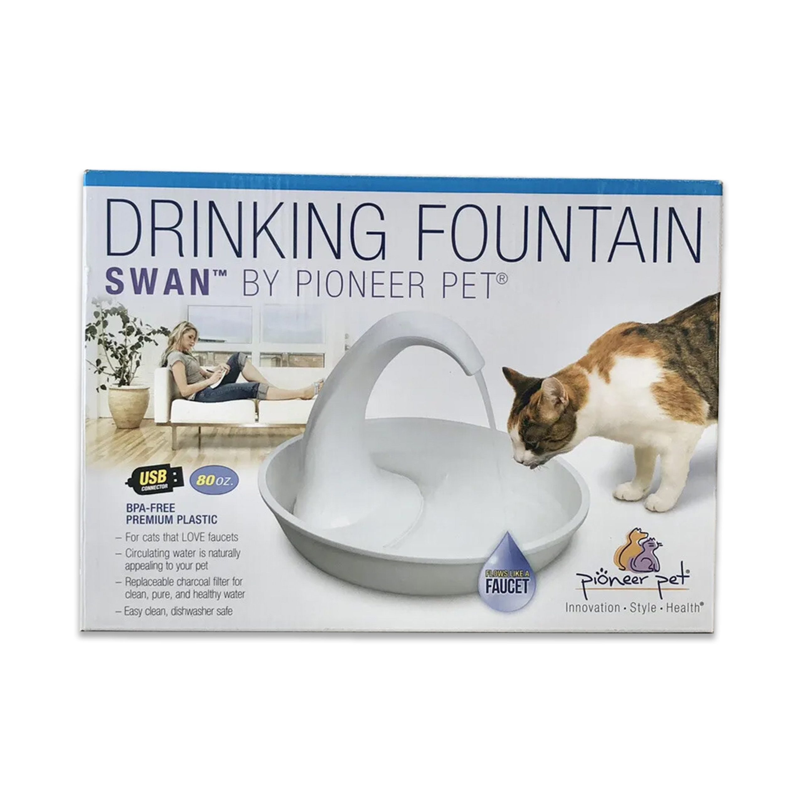 Pioneer Pet Swan Premium Plastic Drinking Fountain 80-oz