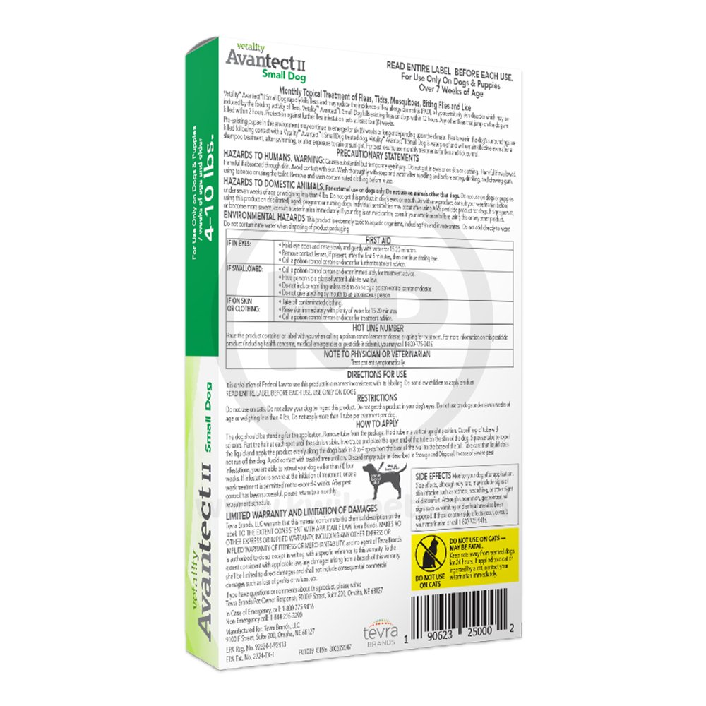 Vetality Avantect II Flea & Tick for Small Dogs 4-Count 0.064-oz