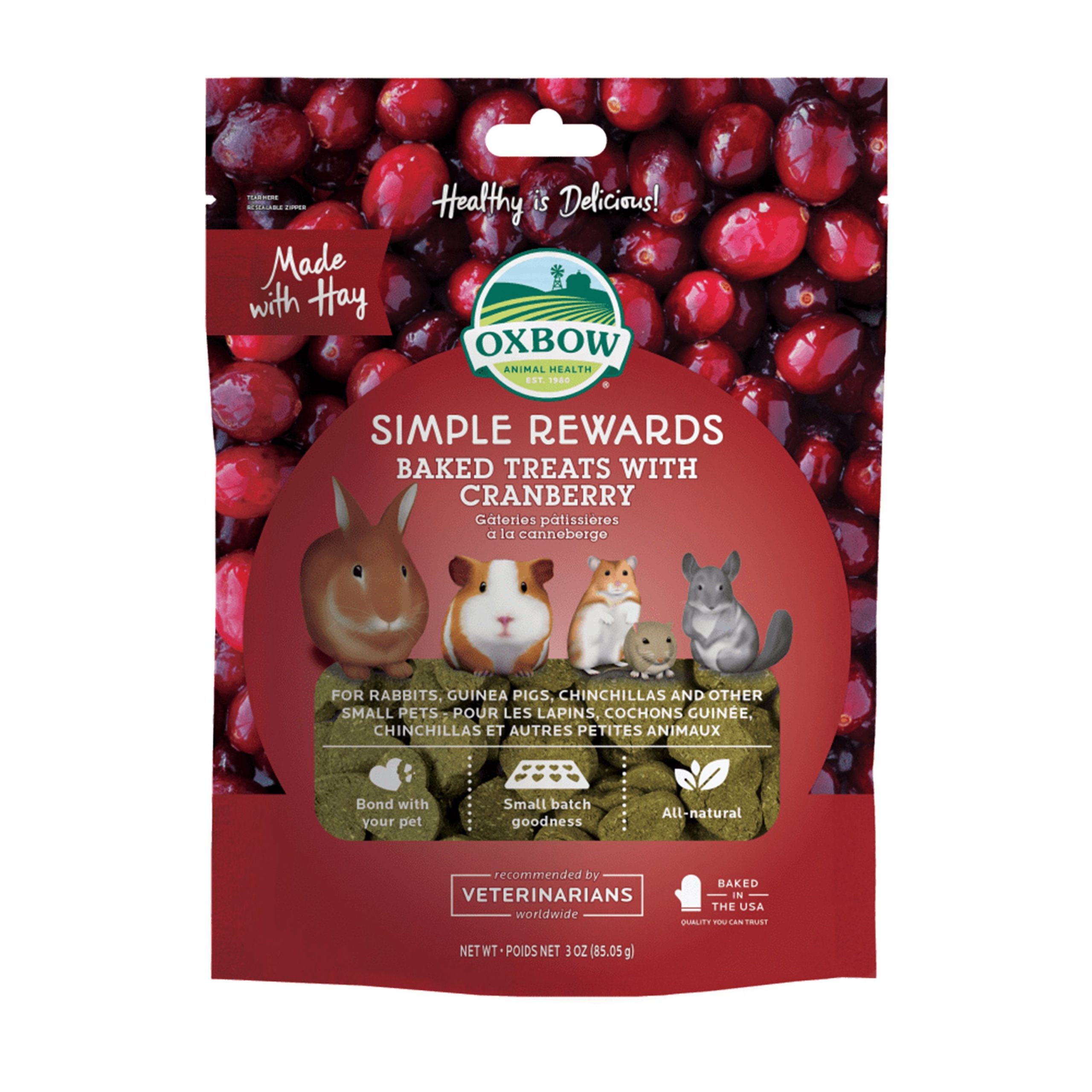 Oxbow Animal Health Simple Rewards Baked Small Animal Treats w/Cranberry 3-oz