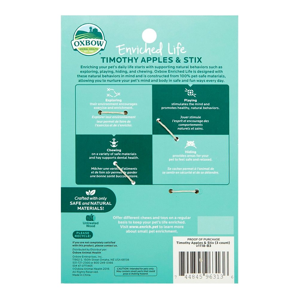 Oxbow Animal Health Enriched Life Timothy Apples & Stix Small Animal Toy 3 Count