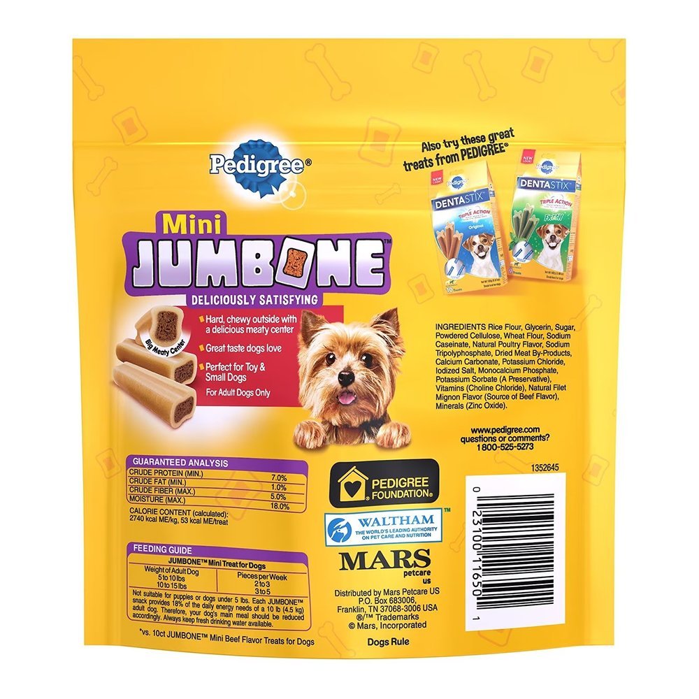 Pedigree Mini Jumbone Real Beef Dog Treats 12 Count 7.2-oz