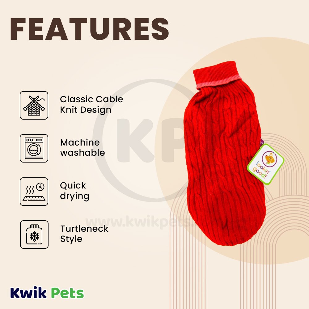 Fashion Pet Classic Cable Sweater Red In XXX-Small