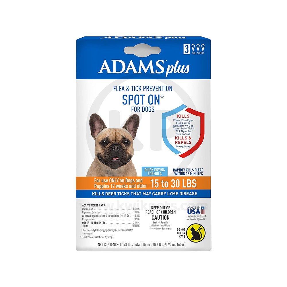 Adams Plus Flea & Tick 3 Month Supply Prevention Spot On for Medium Dogs 15 to 30 lbs Clear