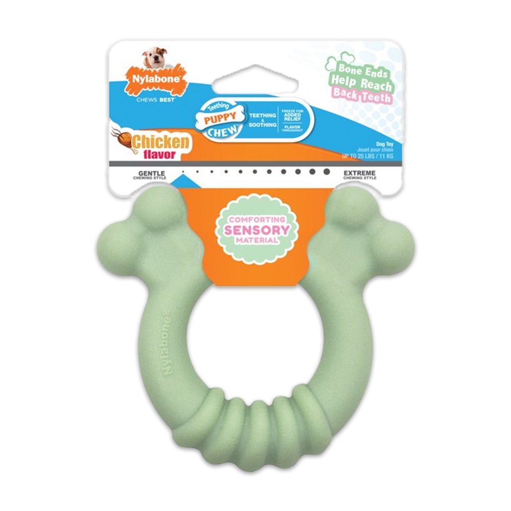 Nylabone Puppy Chew Sensory Material Teething Ring Toy Chicken Small/Regular – Up To 25 Ibs