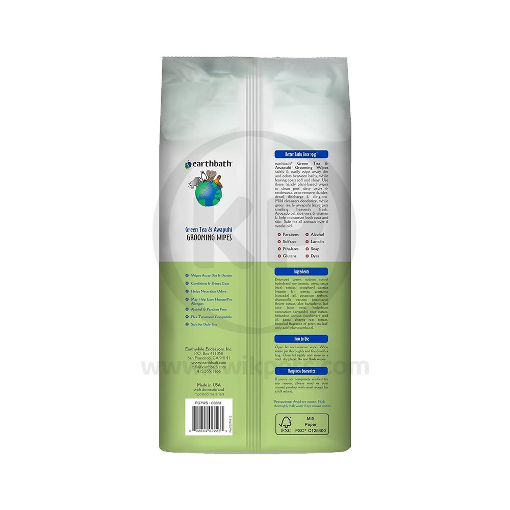 Earthbath Grooming Wipes Green Tea & Awapuhi 100 Count