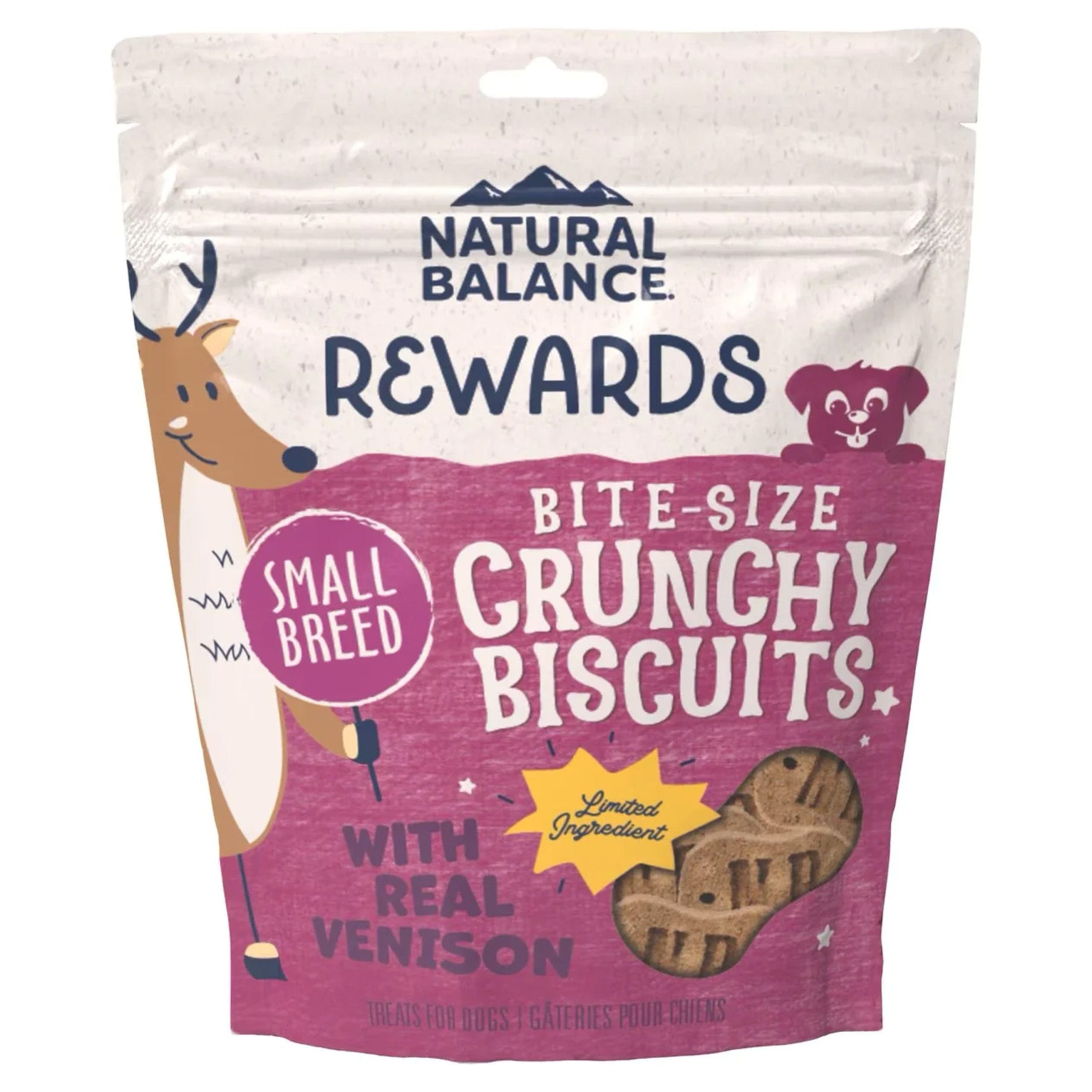 Natural Balance Pet Foods Rewards Bite-Size Crunchy Biscuits Small Breed Dog Treats Venison 8-oz