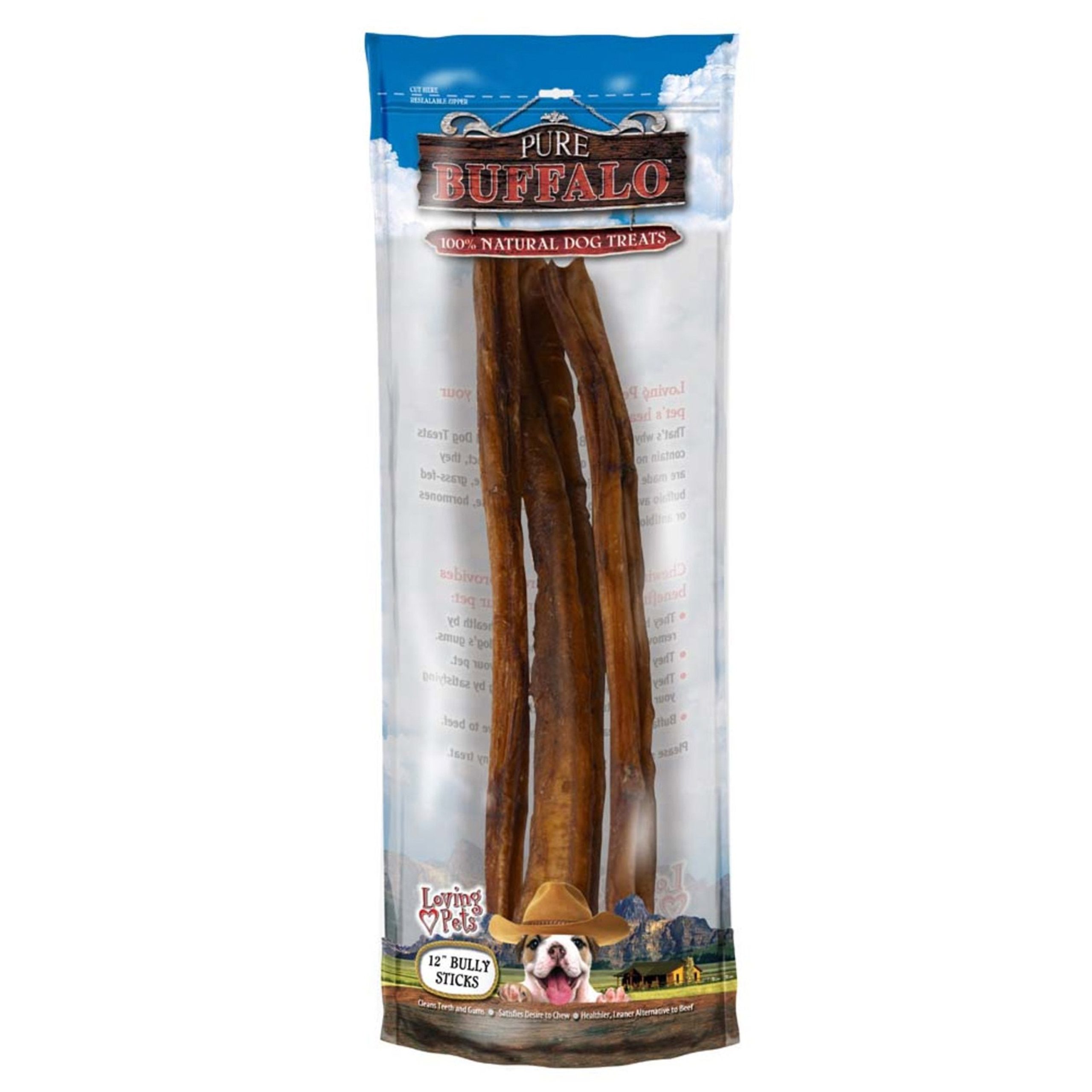 Loving Pets Pure Buffalo Bully Sticks Dog Treat 12-in 3 Count