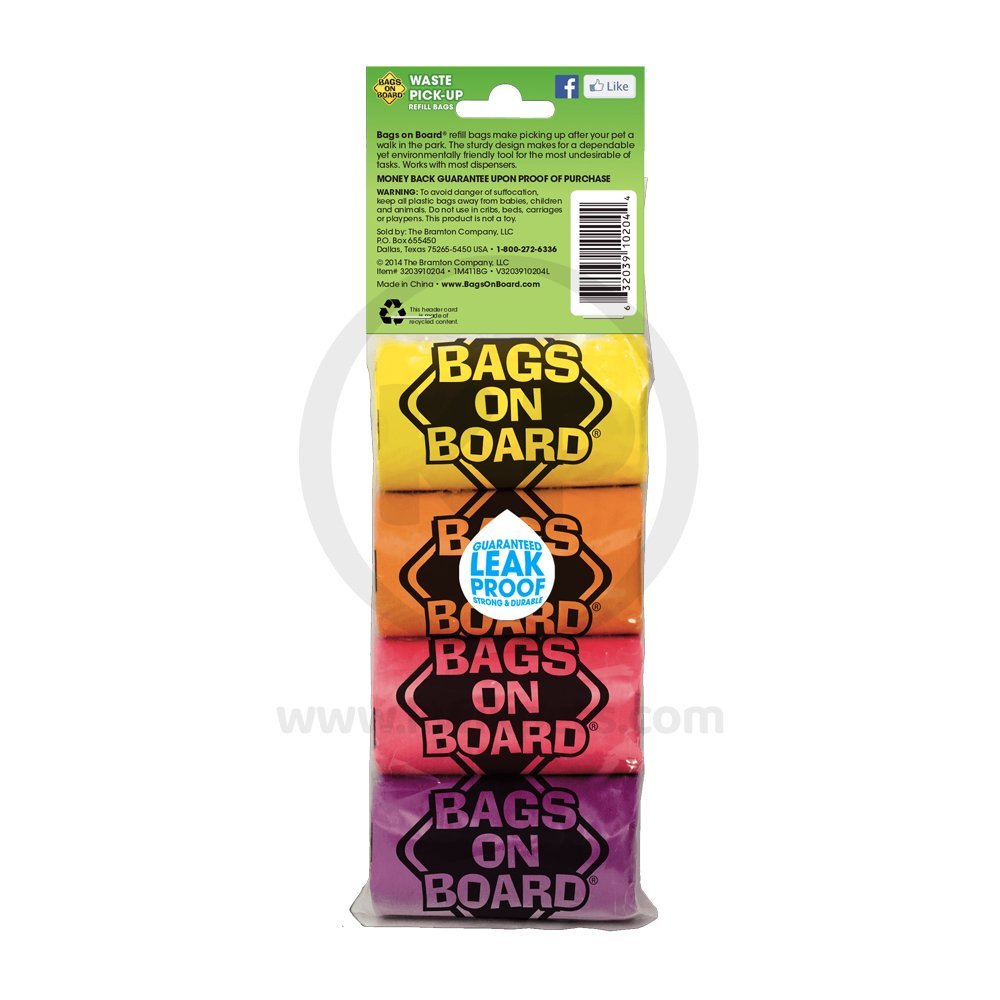 Bags on Board Waste Pick-up Refill Bags Yellow Pink Purple Blue 60 Count