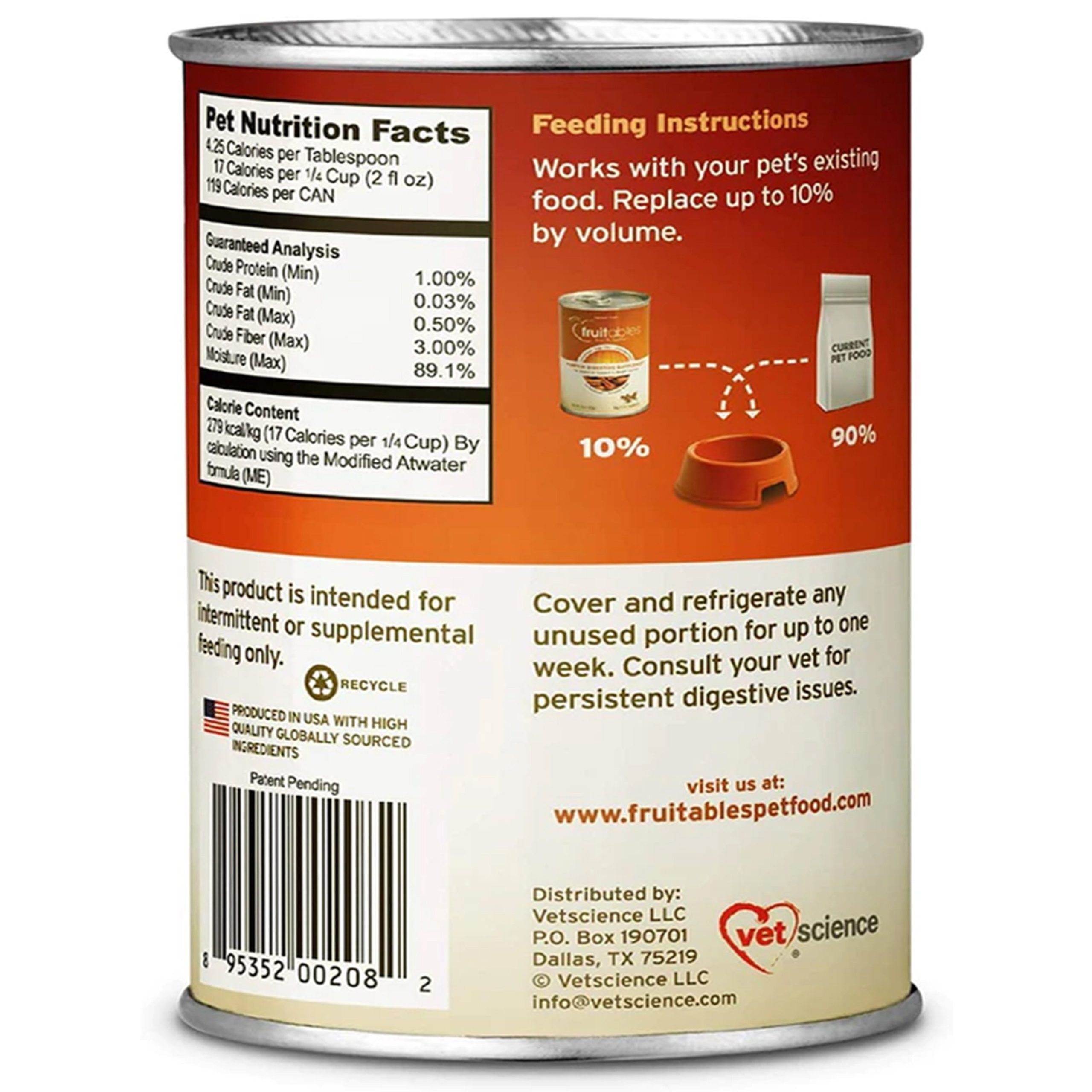 Fruitables Pumpkin Superblend Dog & Cat Digestive Food Supplement 15-oz