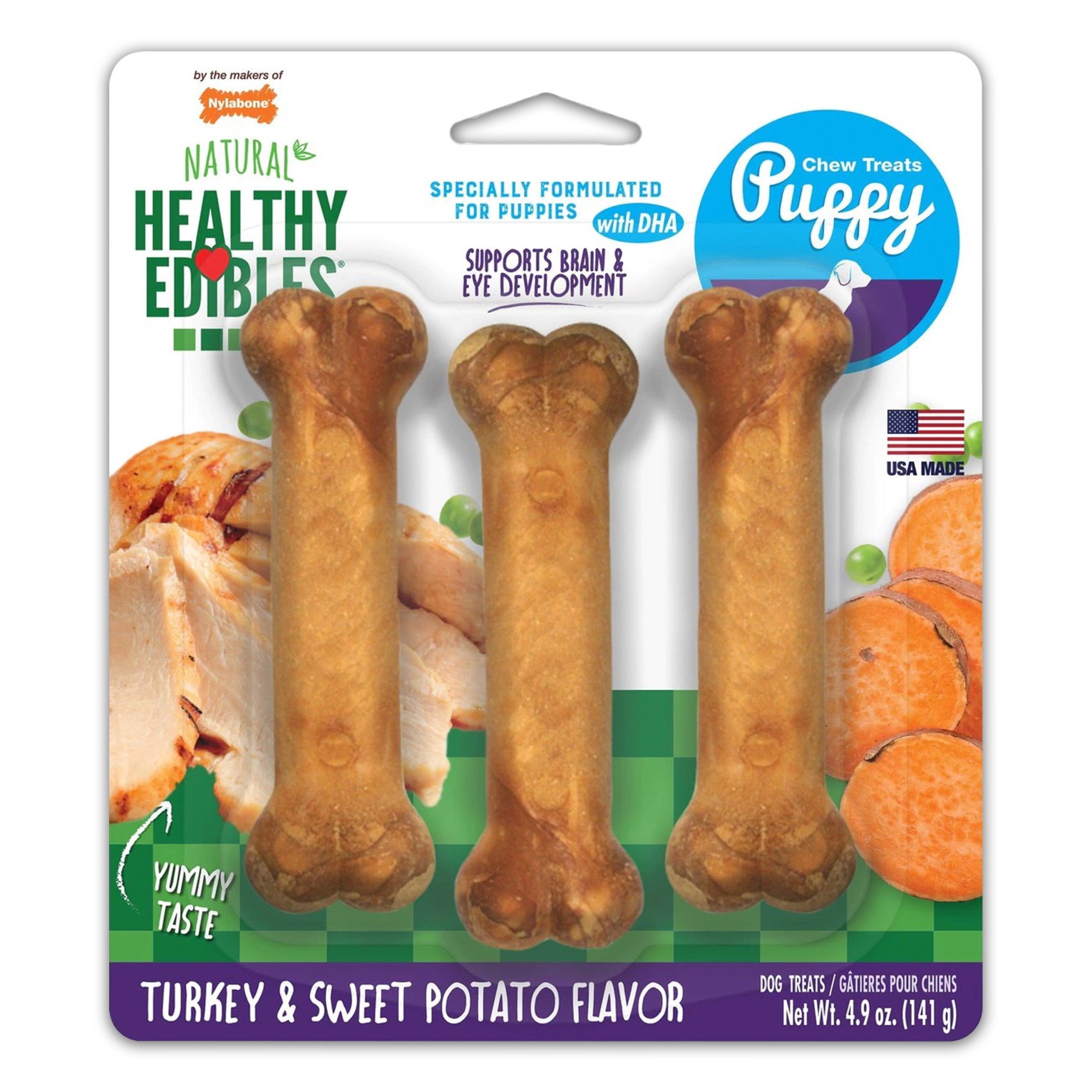 Nylabone Healthy Edibles Puppy Chew Treats Turkey & Sweet Potato Small/Regular – Up To 25 Ibs 3 Count