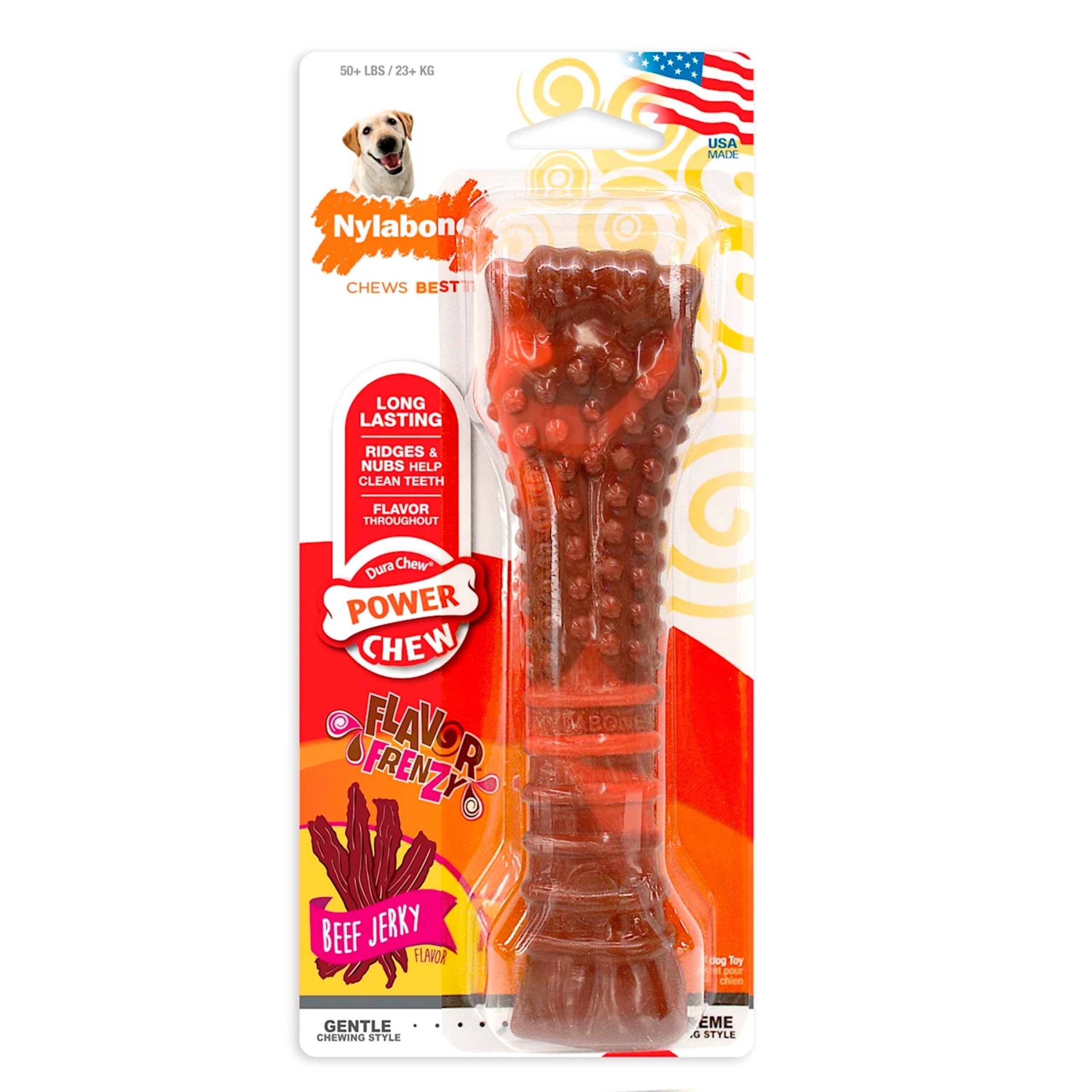 Nylabone Flavor Frenzy Power Chew Durable Dog Toy Beef Jerky XL/Souper – 50+ lbs