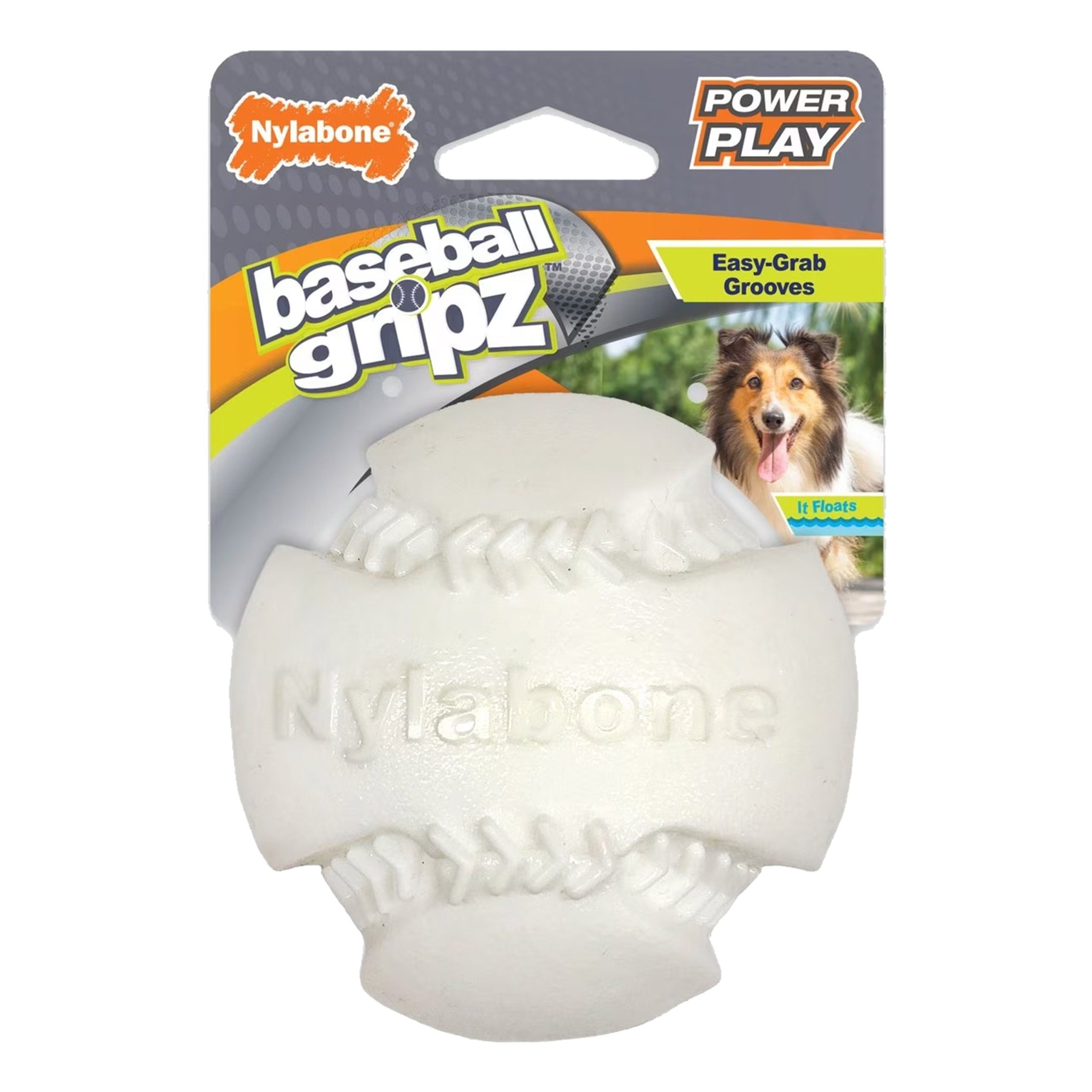 Nylabone Power Play Baseball Gripz Dog Toy Medium/Wolf – Up To 35 lbs