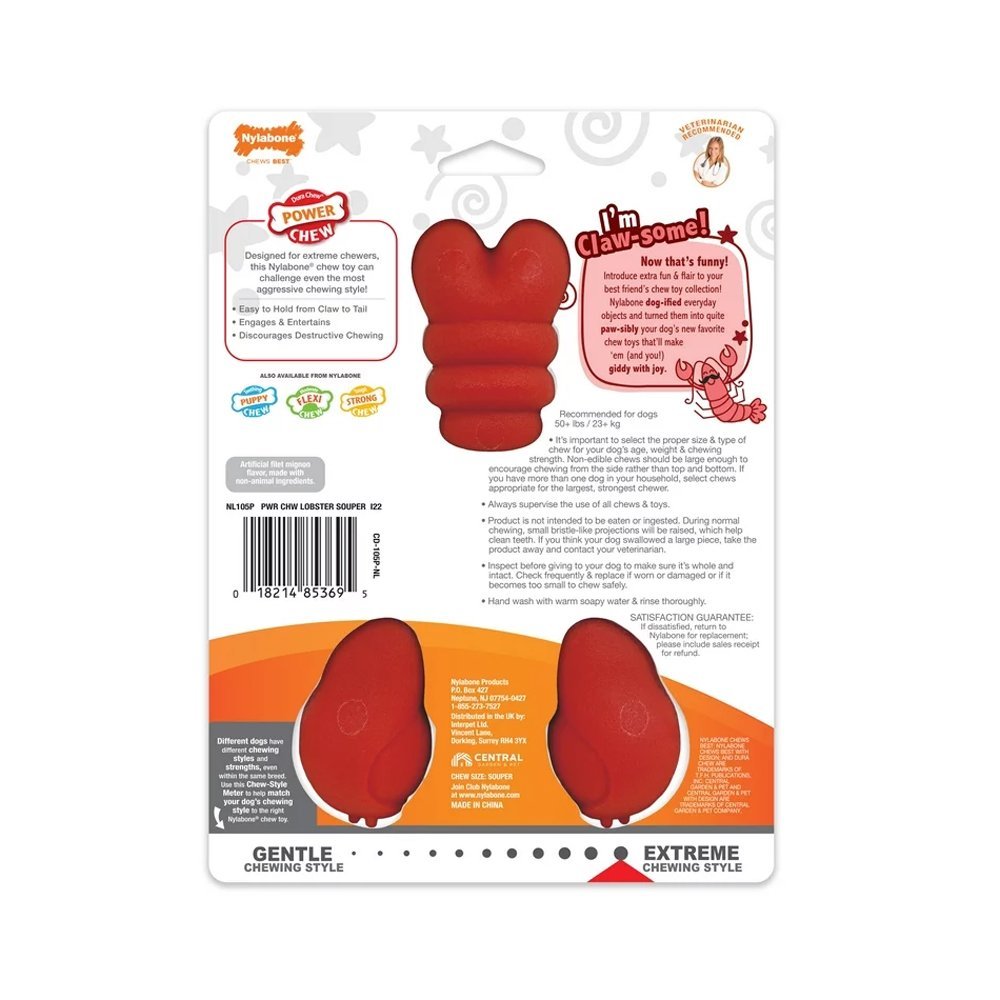 Nylabone Power Chew Lobster Dog Toy Filet Mignon, XL/Souper – 50+ lb