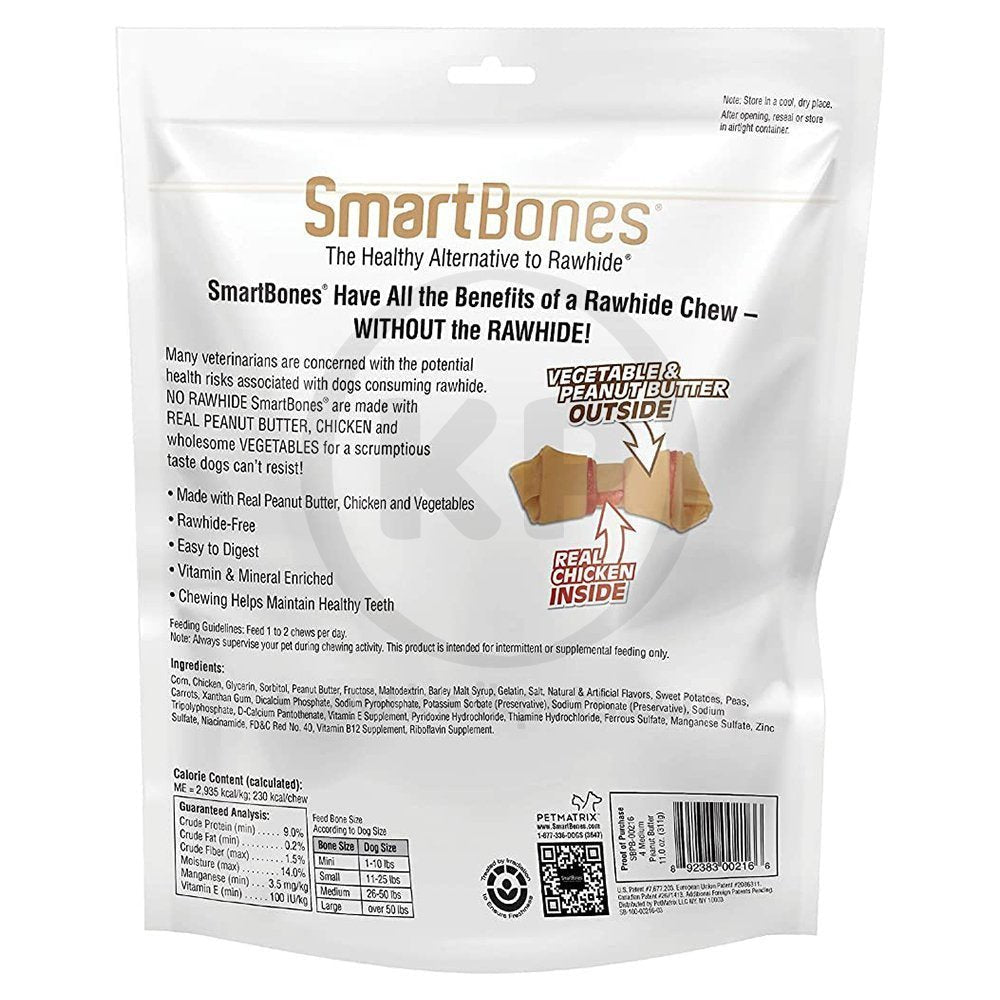 SmartBones Small Classic Bone Chews Dog Treat Peanut Butter 6 Count 11-oz