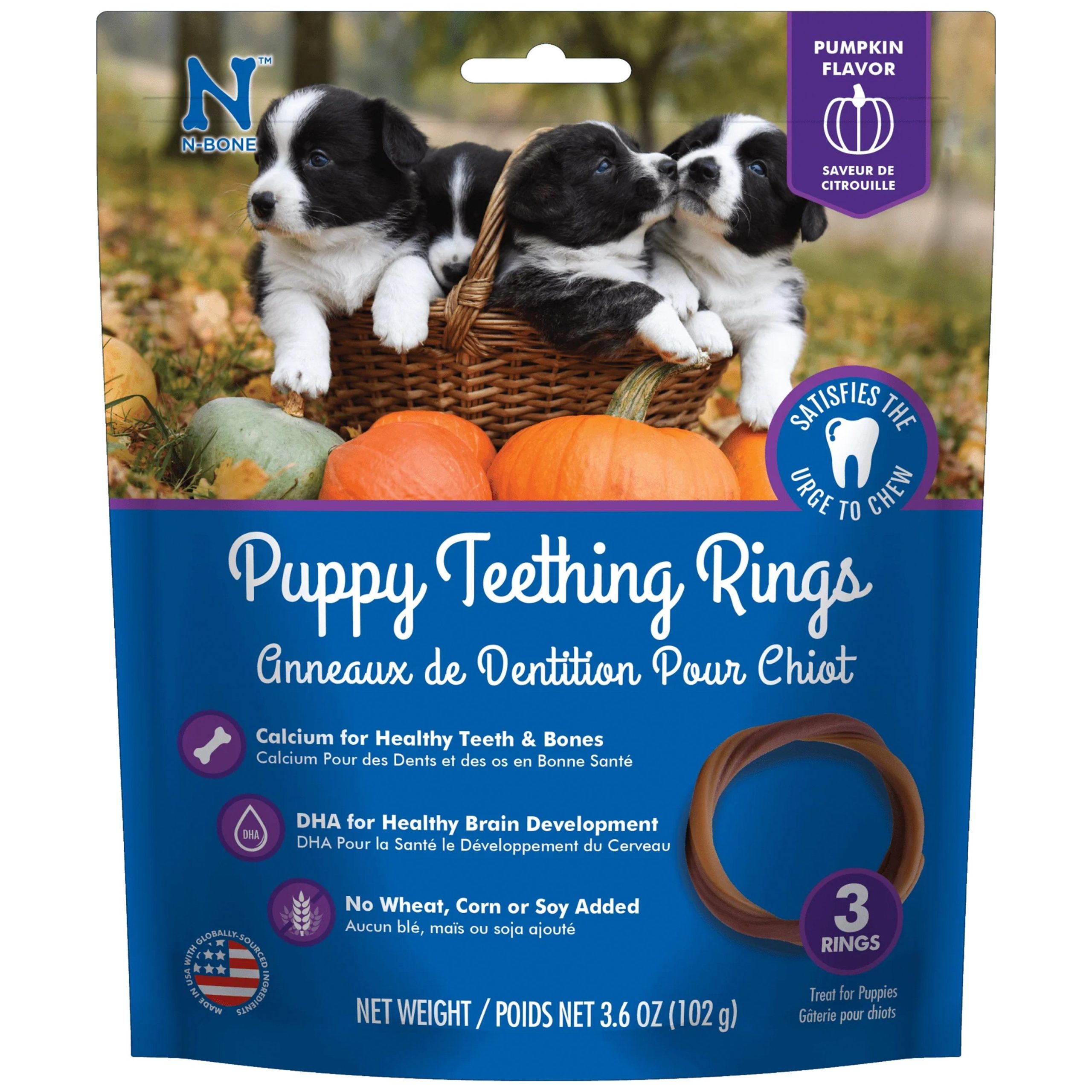 N-Bone Puppy Teething Rings Pumpkin 3 Count 3.6-oz