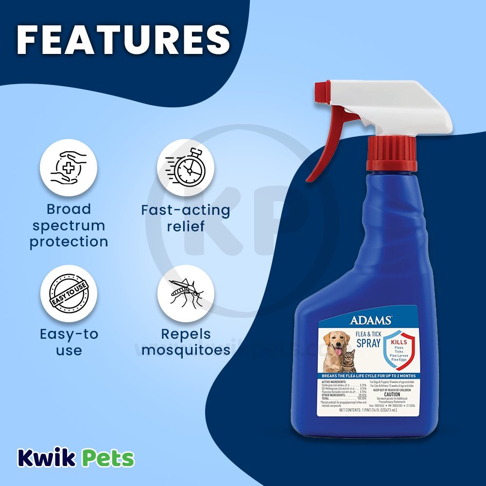 Adams Flea & Tick Spray for Dogs & Cats 16-oz