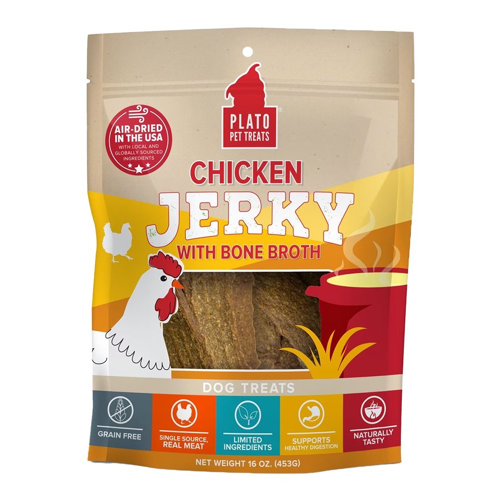 Plato Chicken Jerky with Bone Broth Dog Treats 16-oz