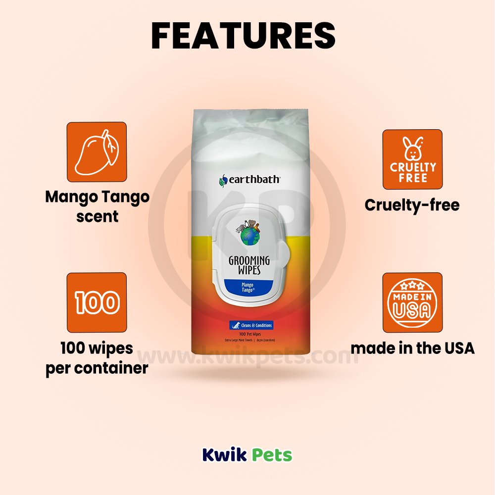 Earthbath Grooming Wipes Mango Tango 100 Count