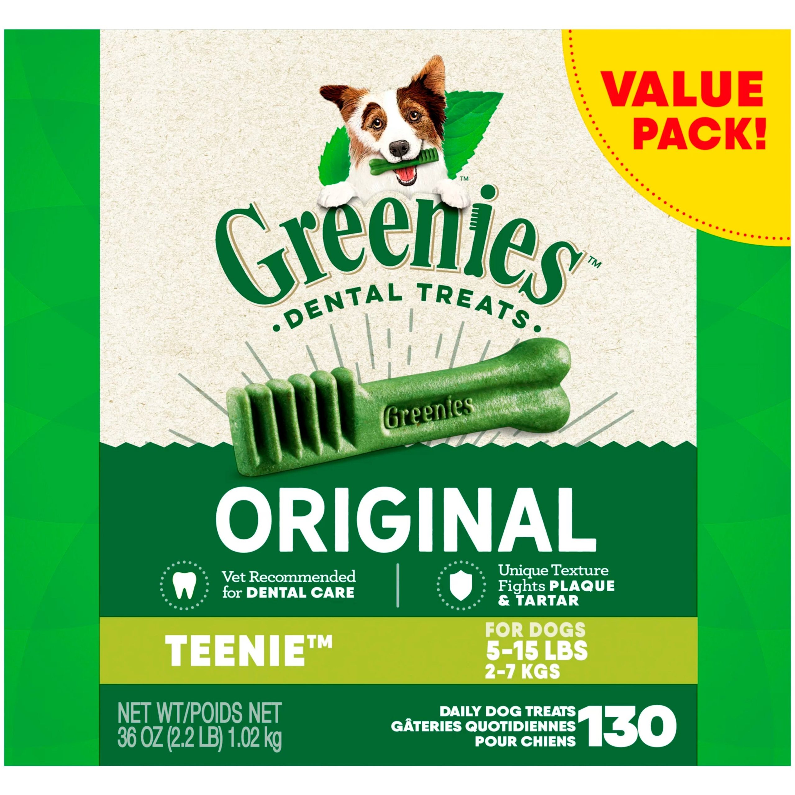 Greenies Original Dog Dental Treats Teenie 36-oz 130 Count