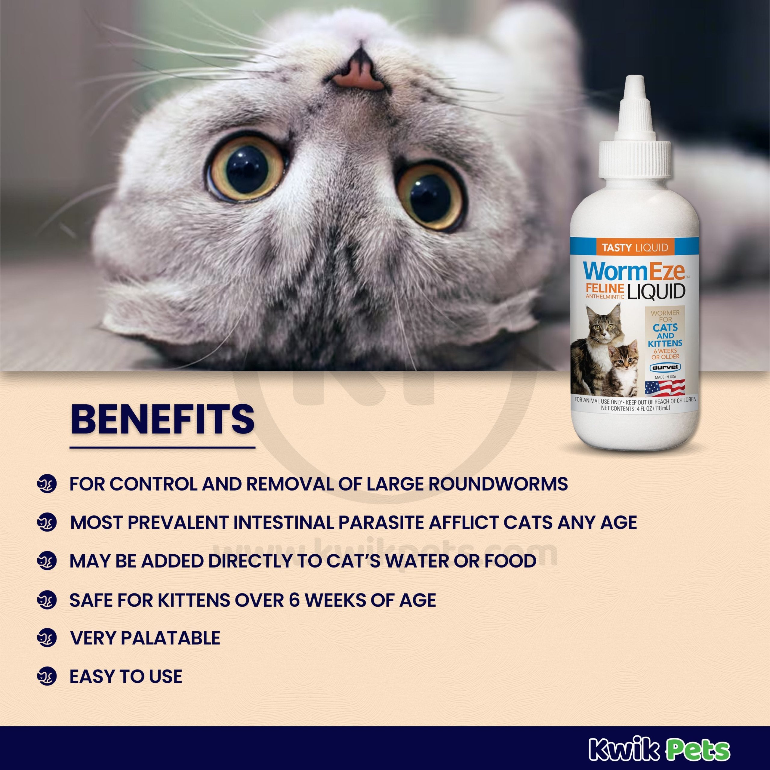 Durvet Wormeze Dewormer Liquid for Cats & Kittens 4-oz