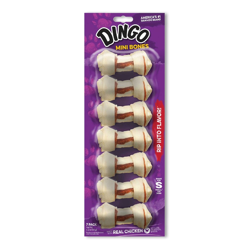 Dingo Knotted Rawhide Mini Bones Dog Treat 7 Count 2.3-oz